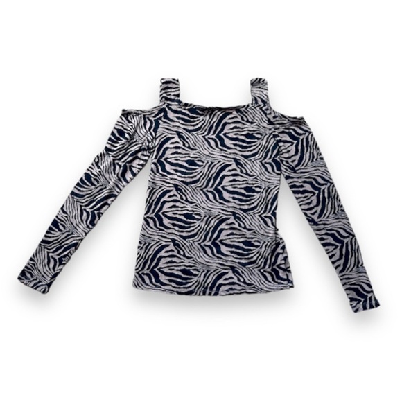 Vintage Y2K Alloy Zebra Print Cold Shoulder Long Sleeve Top Women’s Size Small - Picture 2 of 16